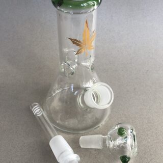 15cm Green and Gold Glass Bong
